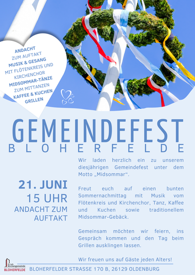 Gemeindefest am 21.06. in Bloherfelde Thema Midsommar