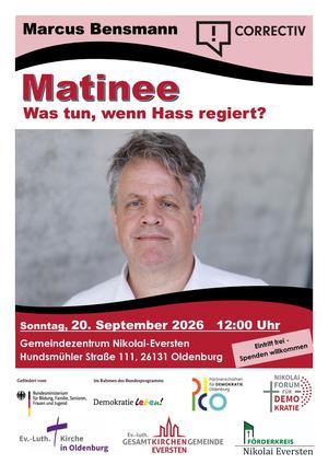 Was tun, wenn Hass regiert. Ein Matinee am 20.9. um 12 Uhr in der Nikolaikirche